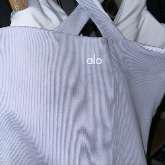 ALO Elevate ribbed tank top criss cross blue moon slate scoop v tight long line - Picture 5 of 10